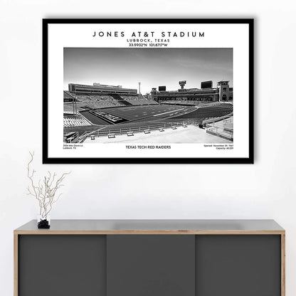 Jones At&T Stadium Black And White, Texas Tech Red Football Stadium Wall Art Print, Framed Art Print Wall Decor