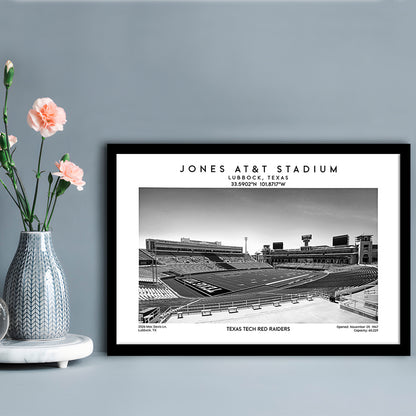 Jones At&T Stadium Black And White, Texas Tech Red Football Stadium Wall Art Print, Framed Art Print Wall Decor