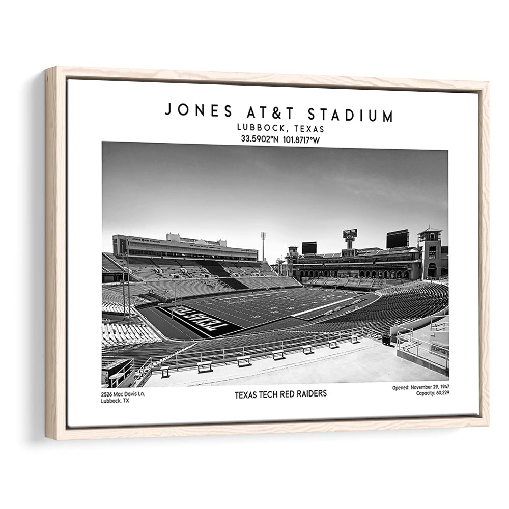 Jones At&T Stadium Black And White, Texas Tech Red Football Stadium Wall Art Print, Framed Canvas Print Wall Art