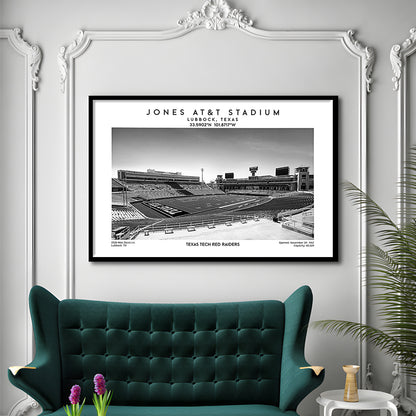 Jones At&T Stadium Black And White, Texas Tech Red Football Stadium Wall Art Print, Framed Art Print Wall Decor