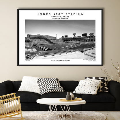 Jones At&T Stadium Black And White, Texas Tech Red Football Stadium Wall Art Print, Framed Canvas Print Wall Art