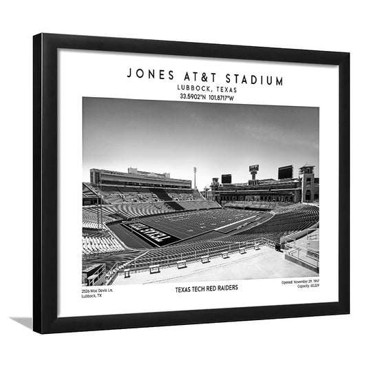 Jones At&T Stadium Black And White, Texas Tech Red Football Stadium Wall Art Print, Framed Art Print Wall Decor