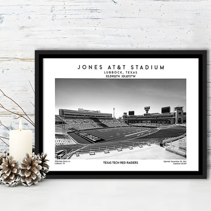 Jones At&T Stadium Black And White, Texas Tech Red Football Stadium Wall Art Print, Framed Canvas Print Wall Art