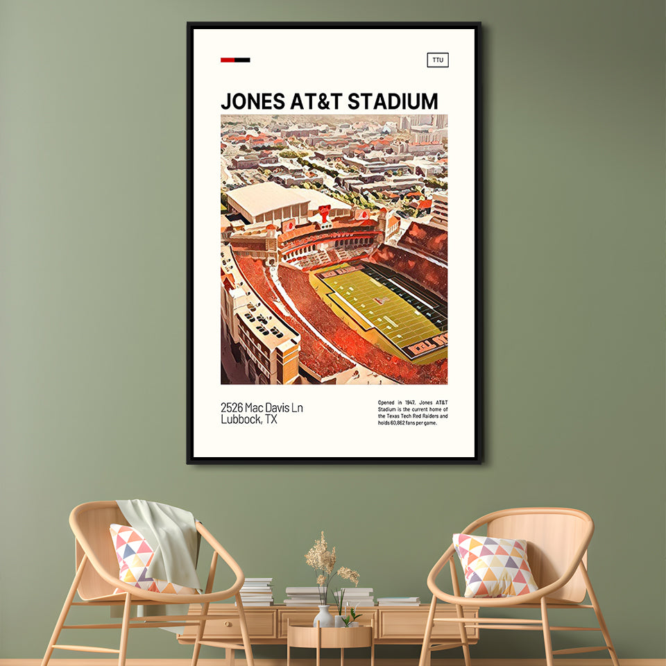 Jones AT&T Stadium Print, Texas Tech Red Raiders Stadium Canvas Art, Man Cave Gift, Floating Framed Canvas Print Wall Art