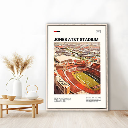 Jones AT&T Stadium Print, Texas Tech Red Raiders Stadium Canvas Art, Man Cave Gift, Floating Framed Canvas Print Wall Art