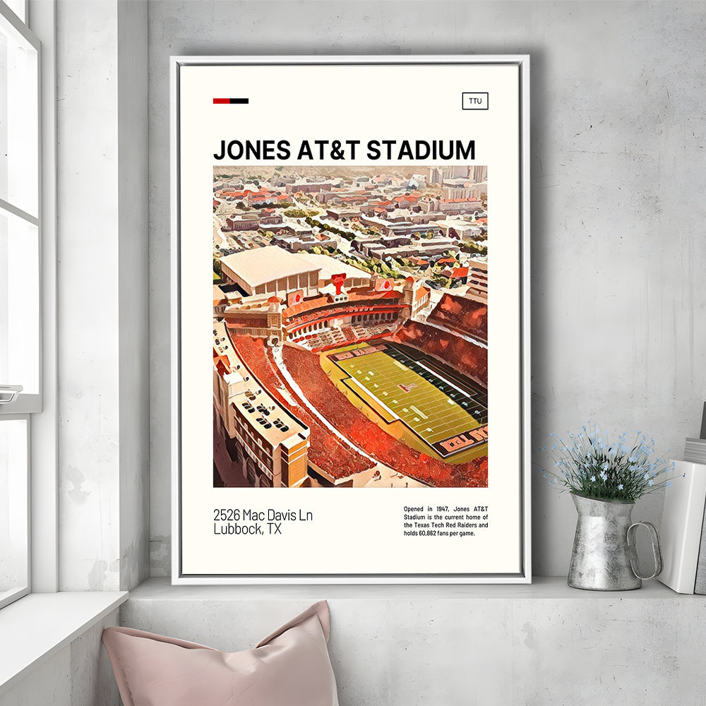 Jones AT&T Stadium Print, Texas Tech Red Raiders Stadium Canvas Art, Man Cave Gift, Floating Framed Canvas Print Wall Art