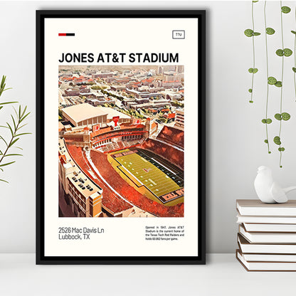 Jones AT&T Stadium Print, Texas Tech Red Raiders Stadium Canvas Art, Man Cave Gift, Floating Framed Canvas Print Wall Art