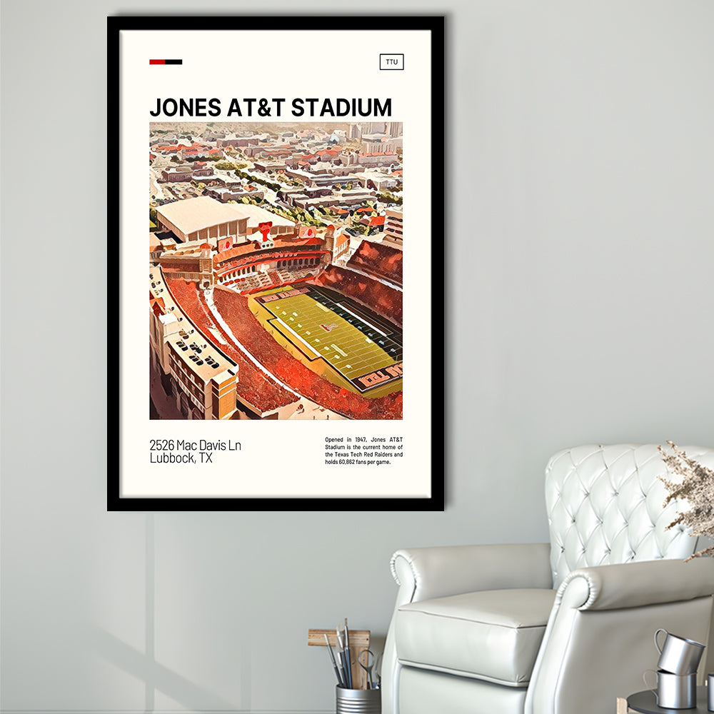 Jones AT&T Stadium Print, Texas Tech Red Raiders Stadium Art, Gifts for him, Sport Art, Framed Art Print Wall Decor