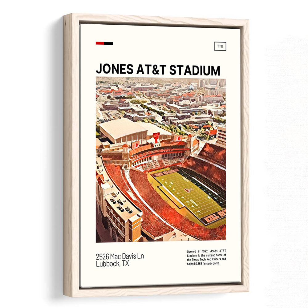 Jones AT&T Stadium Print, Texas Tech Red Raiders Stadium Canvas Art, Man Cave Gift, Floating Framed Canvas Print Wall Art