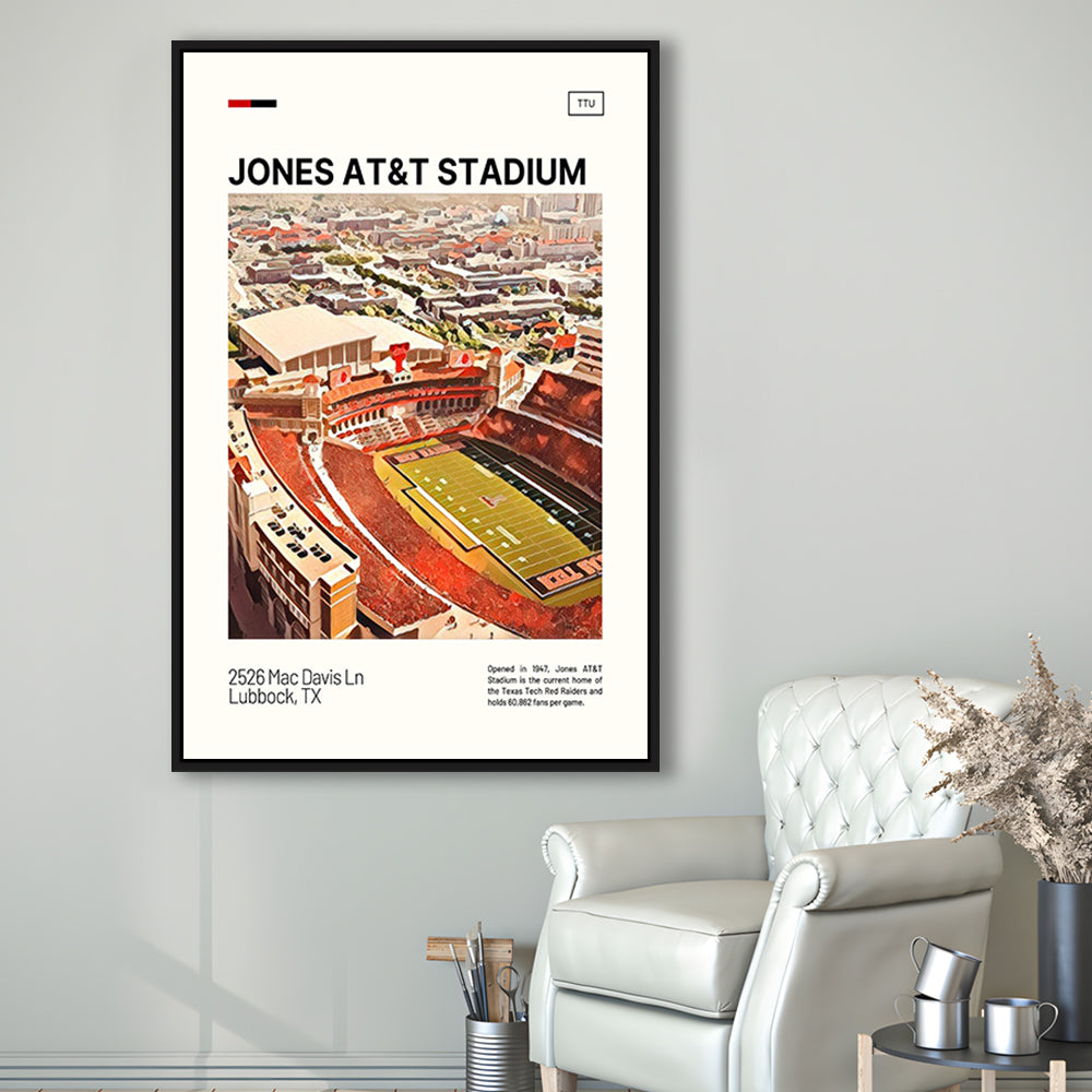 Jones AT&T Stadium Print, Texas Tech Red Raiders Stadium Canvas Art, Man Cave Gift, Floating Framed Canvas Print Wall Art