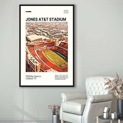 Jones AT&T Stadium Print, Texas Tech Red Raiders Stadium Canvas Art, Man Cave Gift, Floating Framed Canvas Print Wall Art