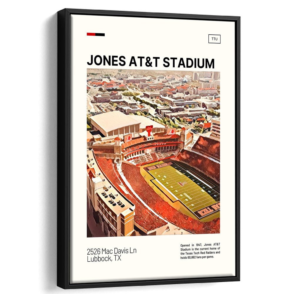 Jones AT&T Stadium Print, Texas Tech Red Raiders Stadium Canvas Art, Man Cave Gift, Floating Framed Canvas Print Wall Art