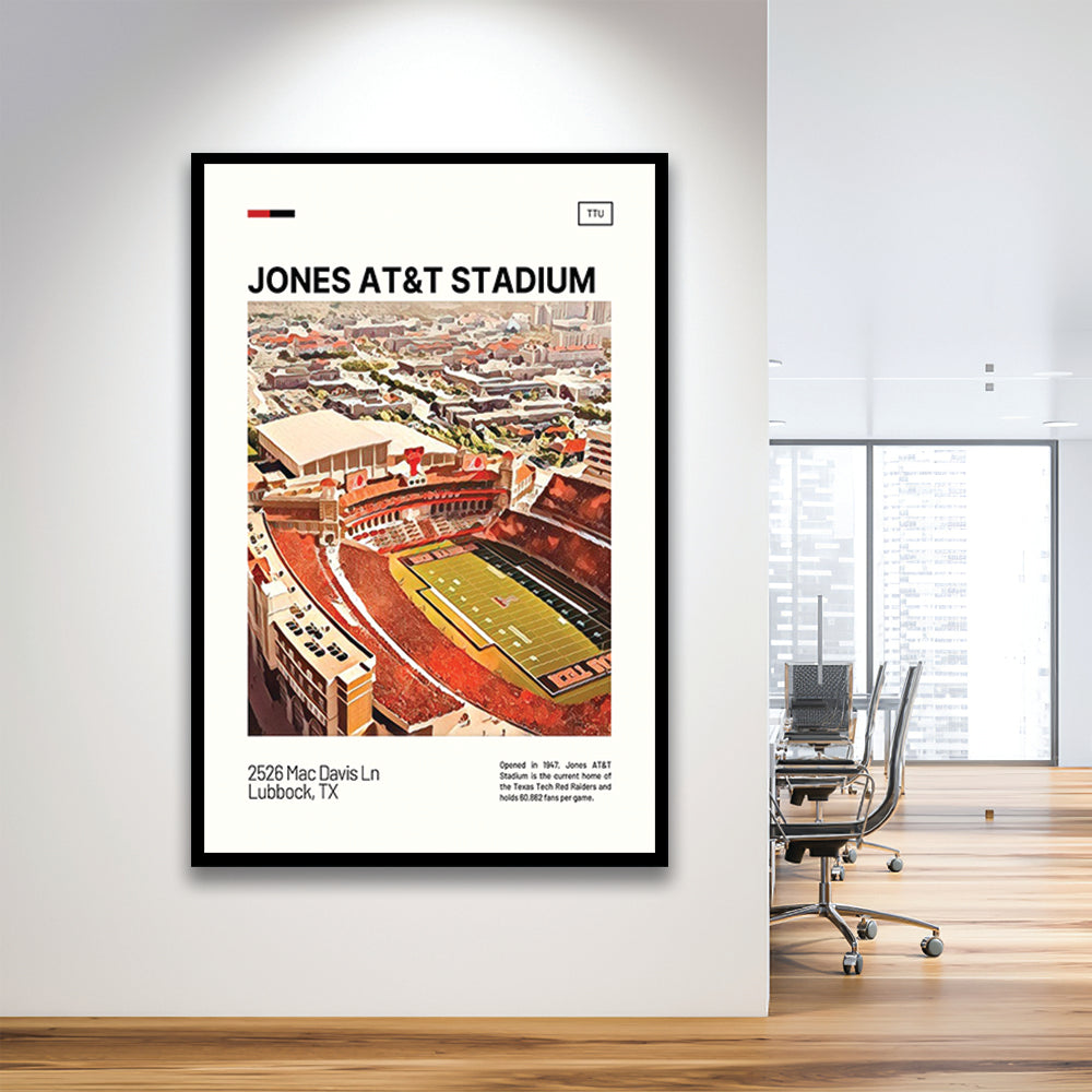 Jones AT&T Stadium Print, Texas Tech Red Raiders Stadium Art, Gifts for him, Sport Art, Framed Art Print Wall Decor