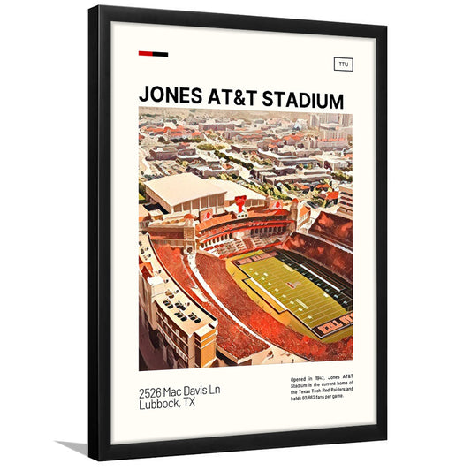 Jones AT&T Stadium Print, Texas Tech Red Raiders Stadium Art, Gifts for him, Sport Art, Framed Art Print Wall Decor