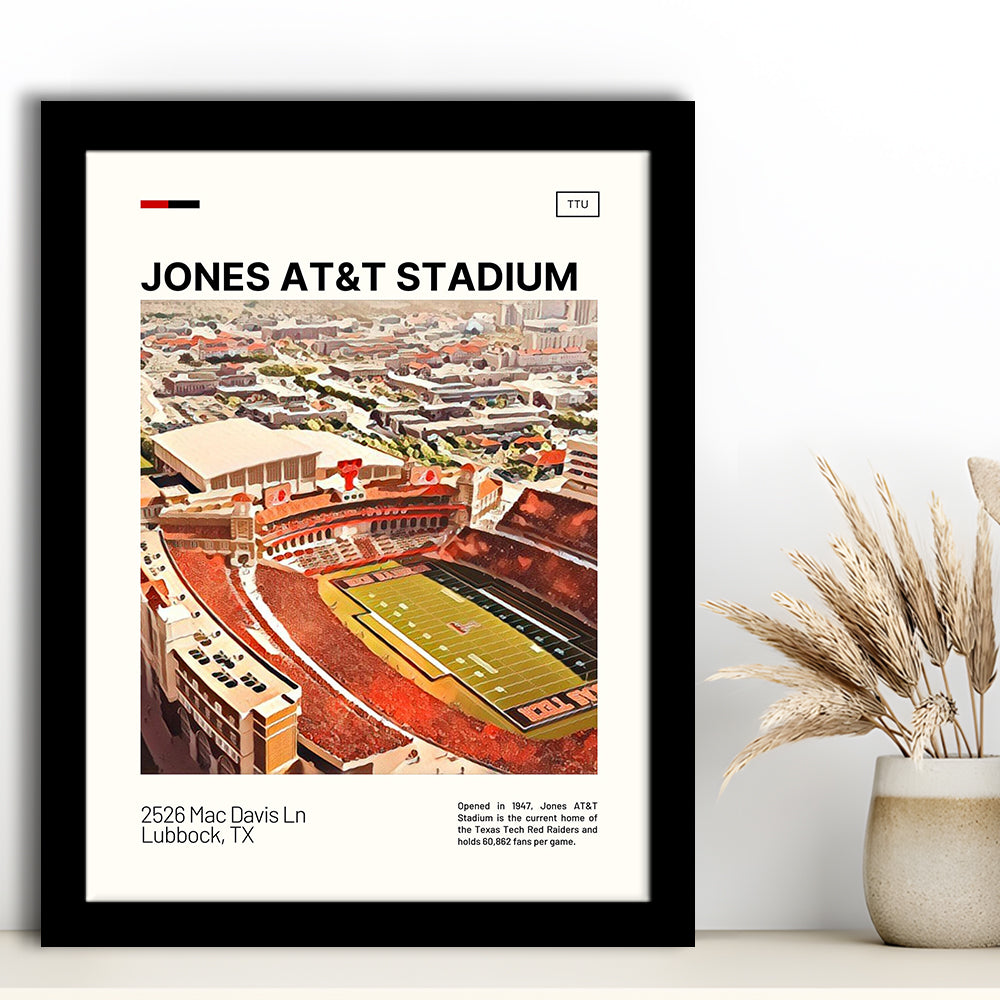 Jones AT&T Stadium Print, Texas Tech Red Raiders Stadium Art, Gifts for him, Sport Art, Framed Art Print Wall Decor