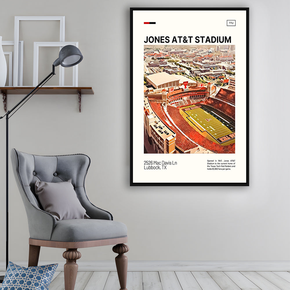 Jones AT&T Stadium Print, Texas Tech Red Raiders Stadium Canvas Art, Man Cave Gift, Floating Framed Canvas Print Wall Art