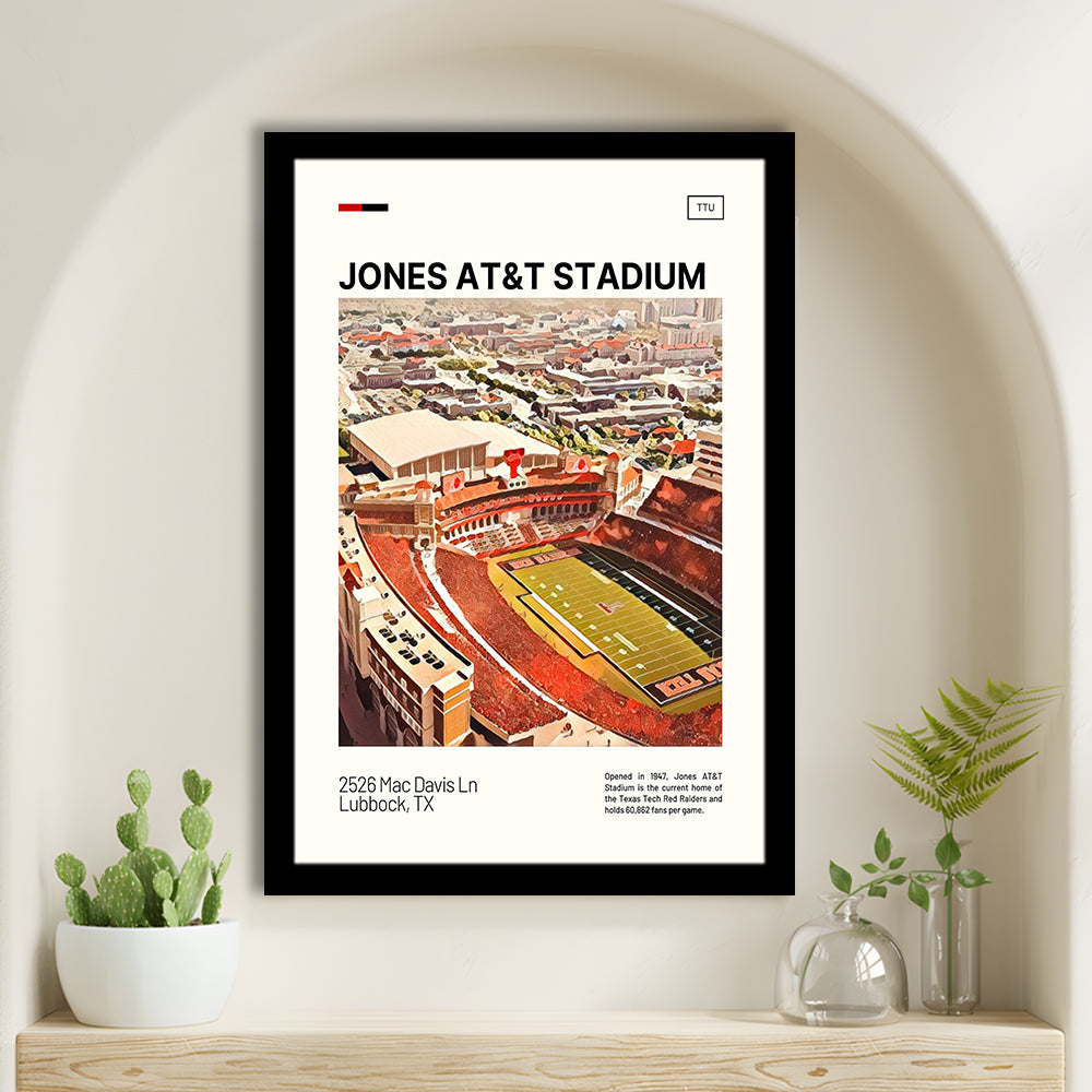 Jones AT&T Stadium Print, Texas Tech Red Raiders Stadium Art, Gifts for him, Sport Art, Framed Art Print Wall Decor