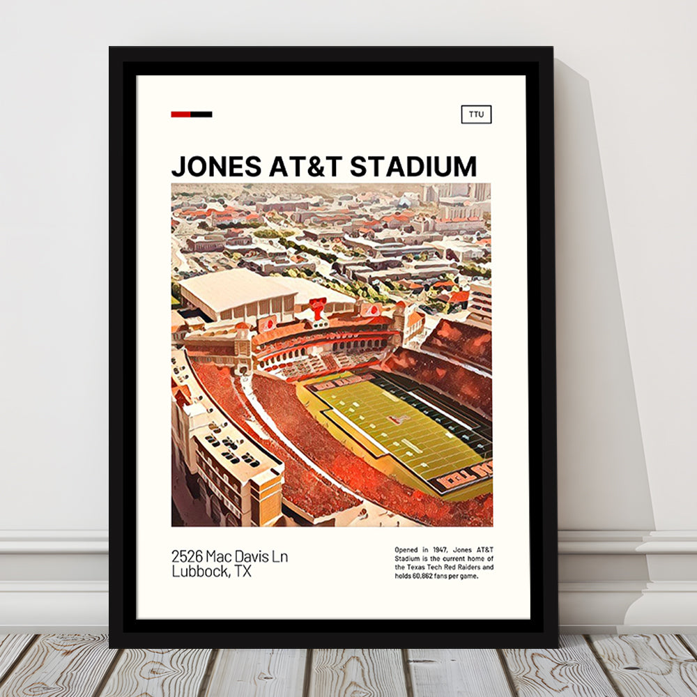 Jones AT&T Stadium Print, Texas Tech Red Raiders Stadium Canvas Art, Man Cave Gift, Floating Framed Canvas Print Wall Art