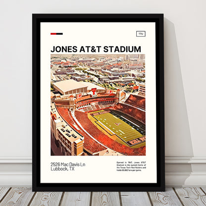 Jones AT&T Stadium Print, Texas Tech Red Raiders Stadium Canvas Art, Man Cave Gift, Floating Framed Canvas Print Wall Art
