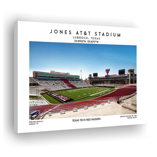 Jones At&T Stadium, Texas Tech Red Raiders Football Stadium Wall Art Print, Canvas Print Wall Art, Man Cave Gift
