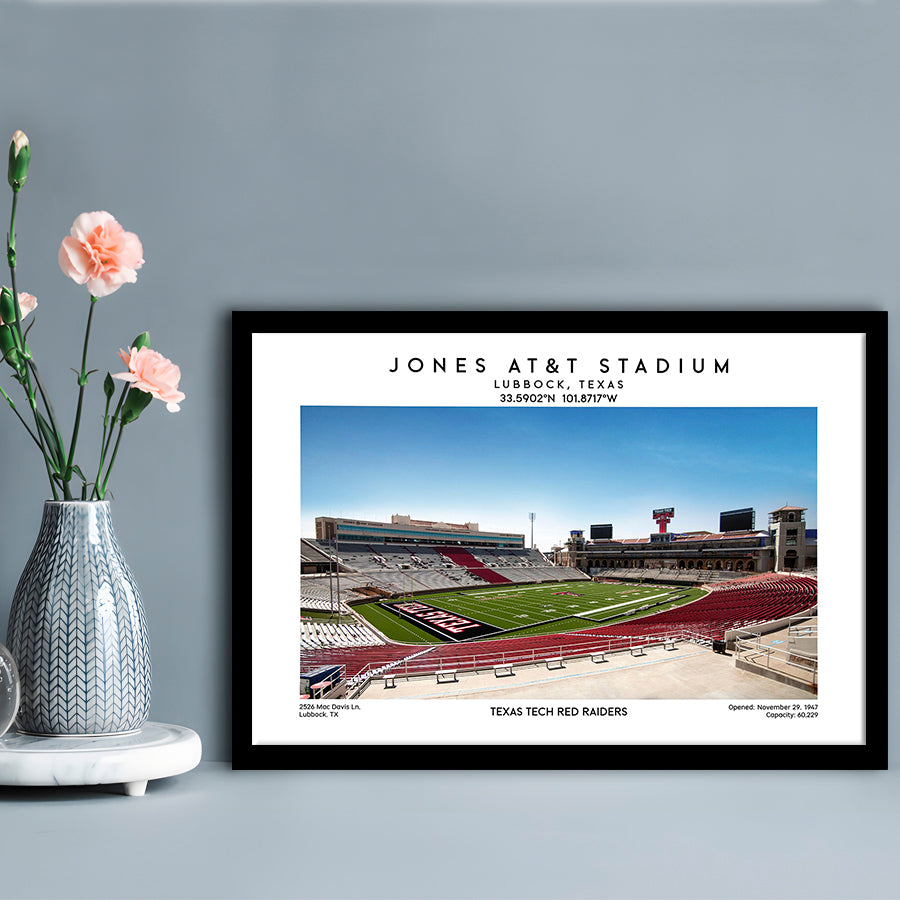 Jones At&T Stadium, Texas Tech Red Raiders Football Stadium Wall Art Print, Framed Art Print Wall Decor