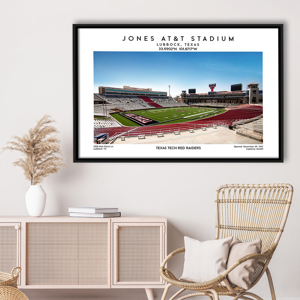 Jones At&T Stadium, Texas Tech Red Raiders Football Stadium Wall Art Print, Framed Canvas Print Wall Art