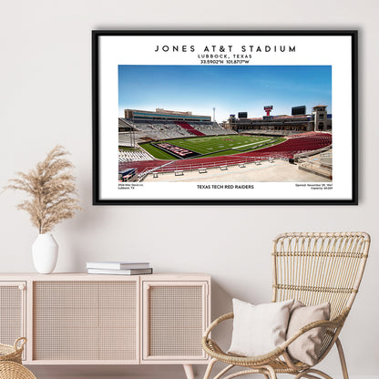 Jones At&T Stadium, Texas Tech Red Raiders Football Stadium Wall Art Print, Framed Canvas Print Wall Art