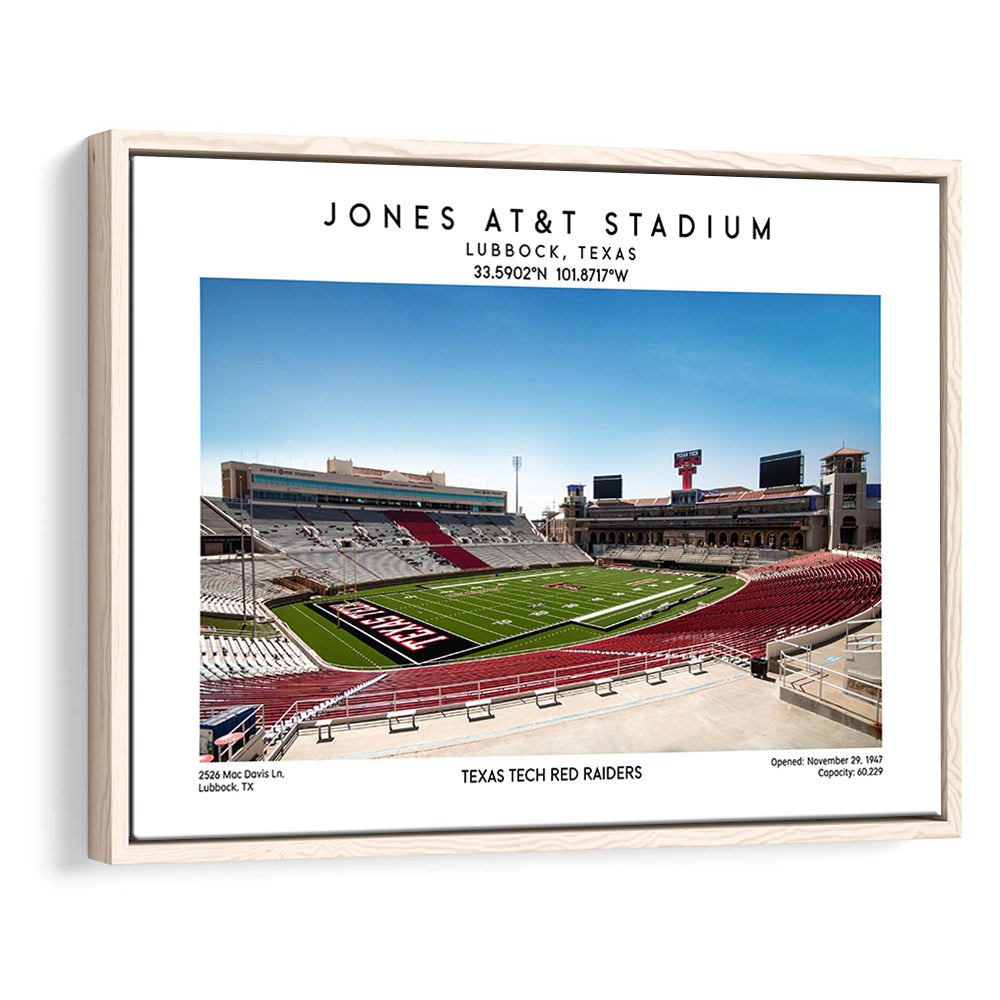 Jones At&T Stadium, Texas Tech Red Raiders Football Stadium Wall Art Print, Framed Canvas Print Wall Art