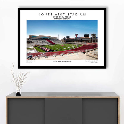 Jones At&T Stadium, Texas Tech Red Raiders Football Stadium Wall Art Print, Framed Art Print Wall Decor