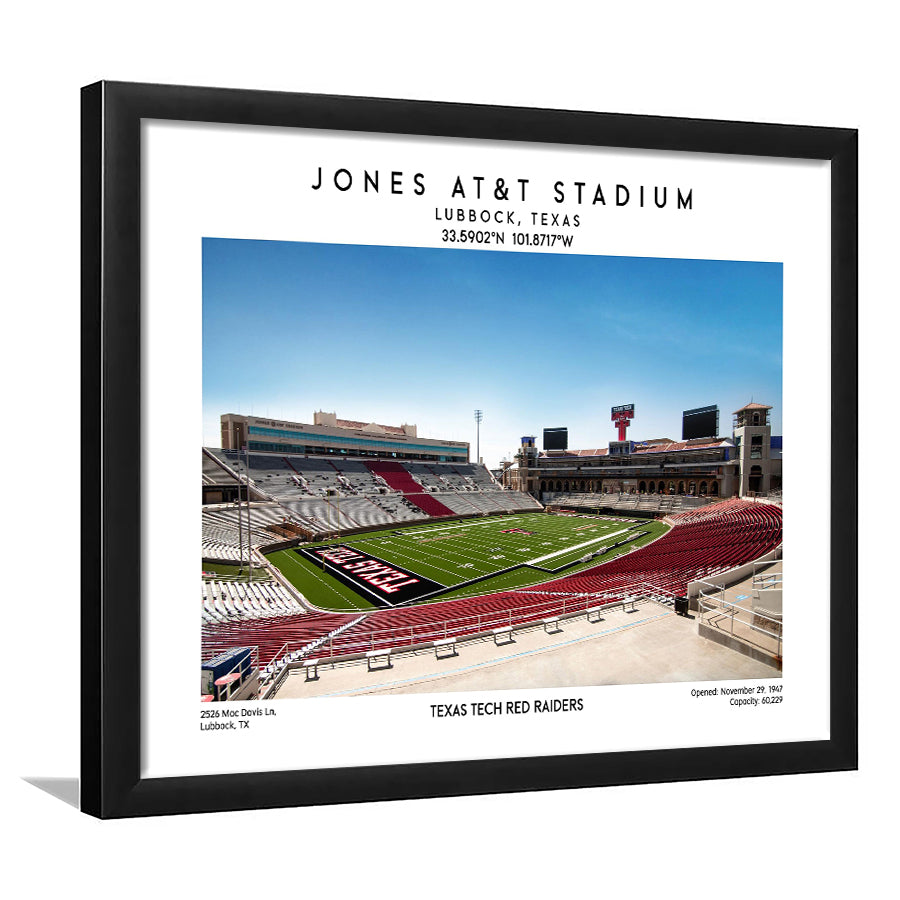 Jones At&T Stadium, Texas Tech Red Raiders Football Stadium Wall Art Print, Framed Art Print Wall Decor
