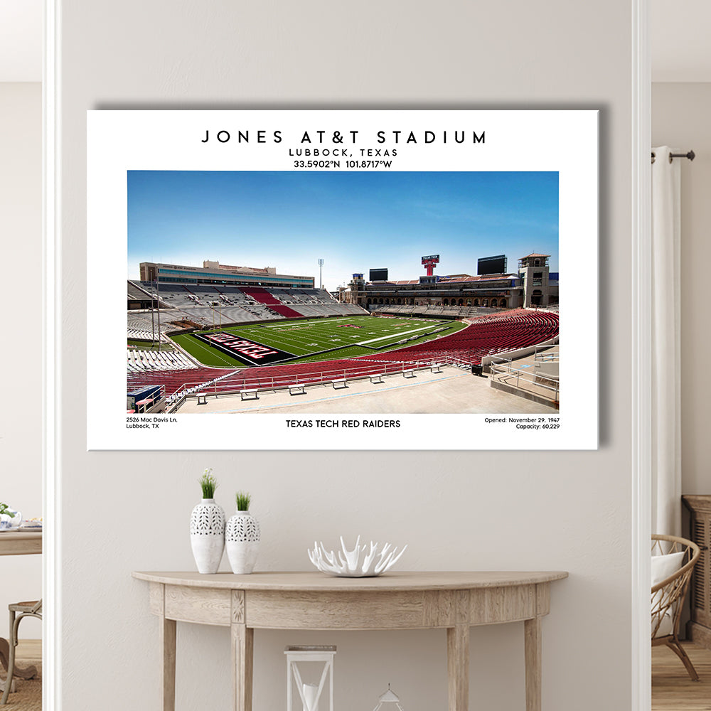 Jones At&T Stadium, Texas Tech Red Raiders Football Stadium Wall Art Print, Canvas Print Wall Art, Man Cave Gift