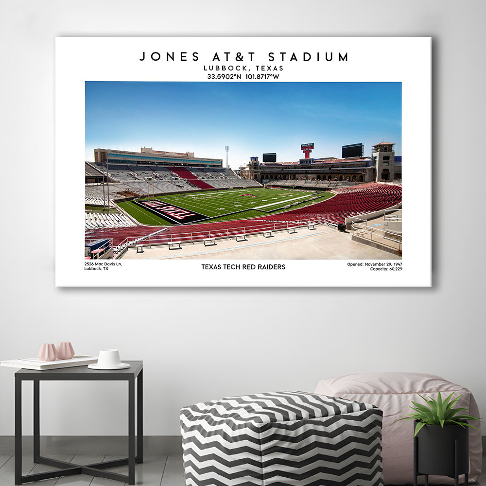 Jones At&T Stadium, Texas Tech Red Raiders Football Stadium Wall Art Print, Canvas Print Wall Art, Man Cave Gift