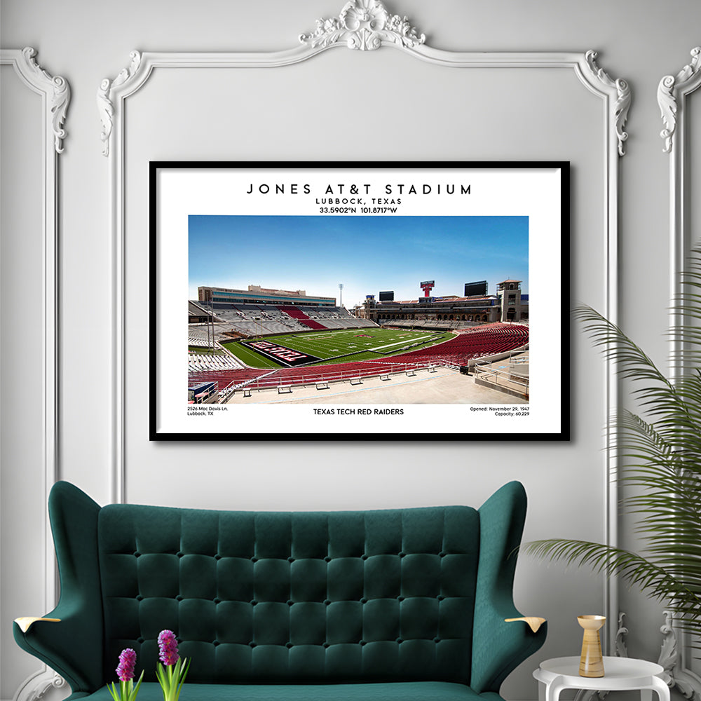 Jones At&T Stadium, Texas Tech Red Raiders Football Stadium Wall Art Print, Framed Art Print Wall Decor