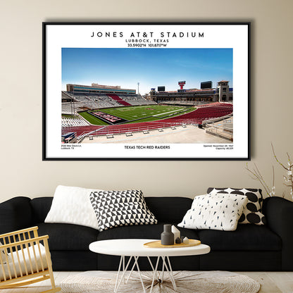 Jones At&T Stadium, Texas Tech Red Raiders Football Stadium Wall Art Print, Framed Canvas Print Wall Art