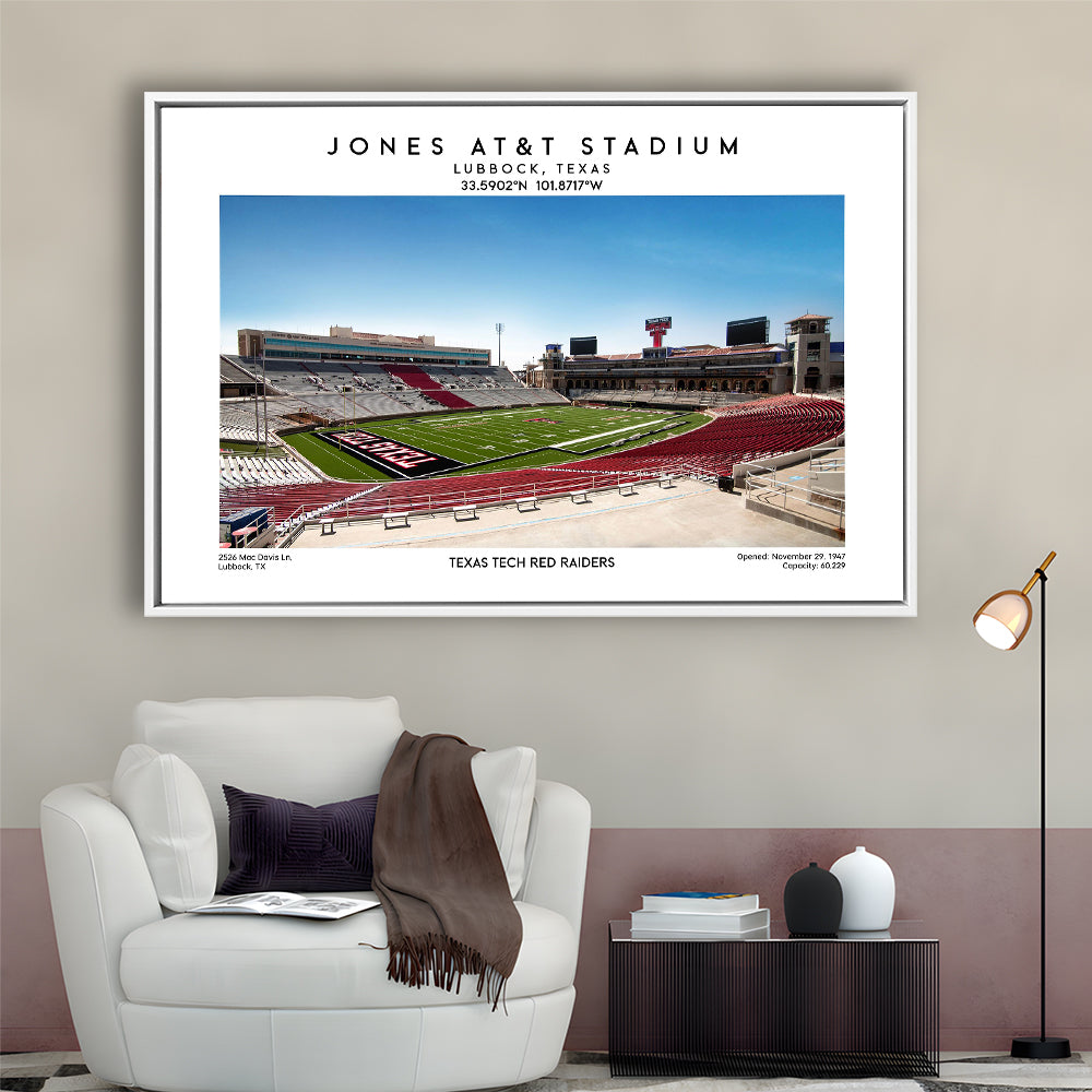 Jones At&T Stadium, Texas Tech Red Raiders Football Stadium Wall Art Print, Framed Canvas Print Wall Art