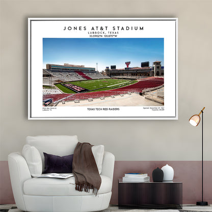 Jones At&T Stadium, Texas Tech Red Raiders Football Stadium Wall Art Print, Framed Canvas Print Wall Art