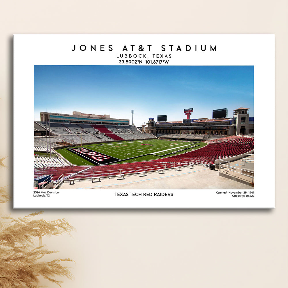 Jones At&T Stadium, Texas Tech Red Raiders Football Stadium Wall Art Print, Canvas Print Wall Art, Man Cave Gift