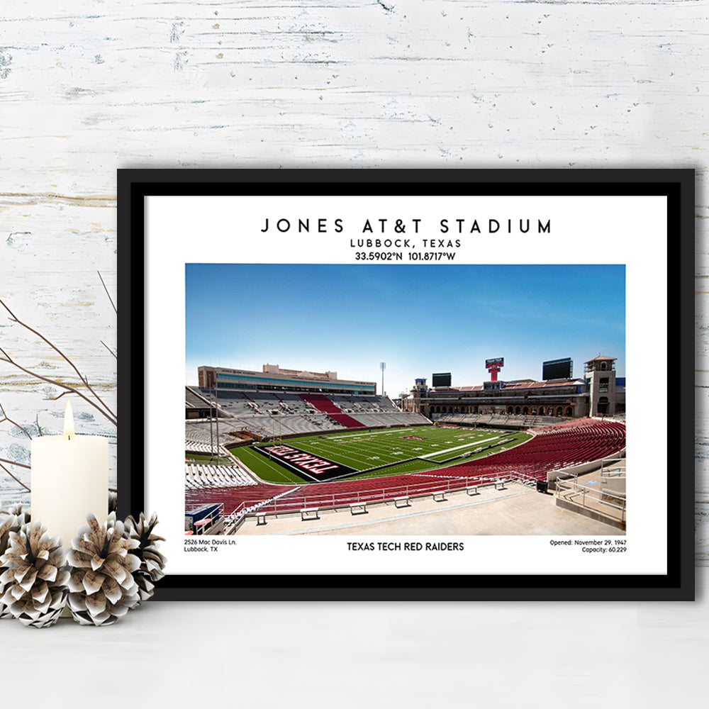 Jones At&T Stadium, Texas Tech Red Raiders Football Stadium Wall Art Print, Framed Canvas Print Wall Art