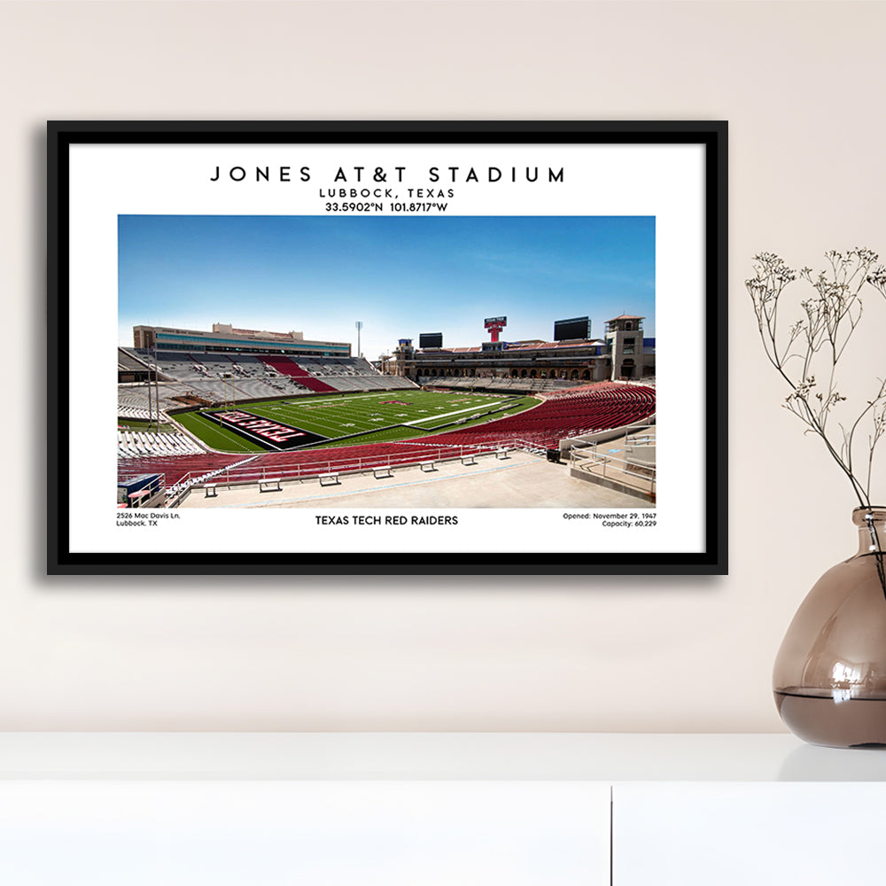 Jones At&T Stadium, Texas Tech Red Raiders Football Stadium Wall Art Print, Framed Canvas Print Wall Art