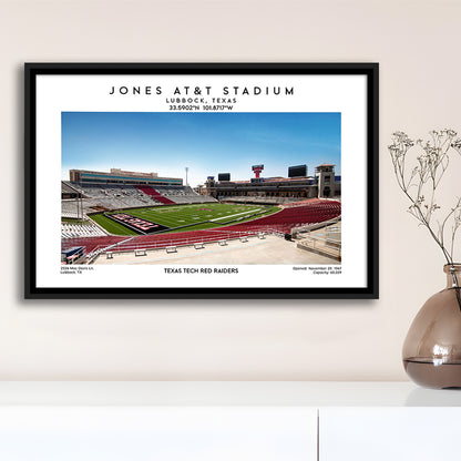 Jones At&T Stadium, Texas Tech Red Raiders Football Stadium Wall Art Print, Framed Canvas Print Wall Art