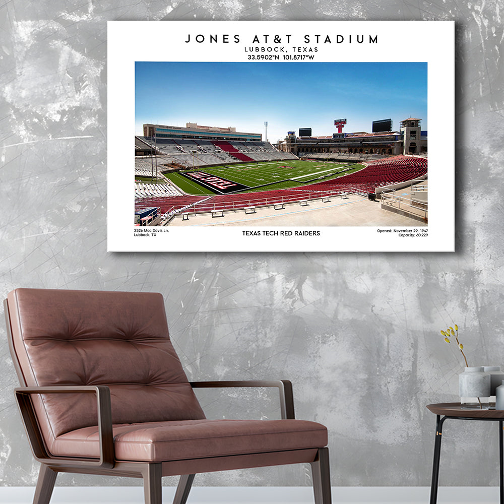 Jones At&T Stadium, Texas Tech Red Raiders Football Stadium Wall Art Print, Canvas Print Wall Art, Man Cave Gift