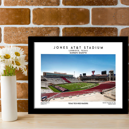 Jones At&T Stadium, Texas Tech Red Raiders Football Stadium Wall Art Print, Framed Art Print Wall Decor