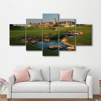 Jumeirah G Estates (Earth) Golf Courses At Dubai, United Arab Emirates, 5 Pieces Mixed Canvas Print Wall Art