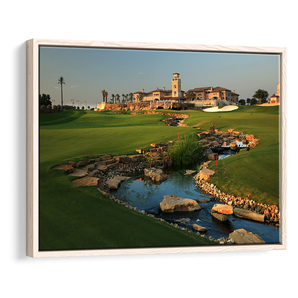 Jumeirah G Estates (Earth) Golf Courses At Dubai, United Arab Emirates, Floating Framed Canvas Print Wall Art