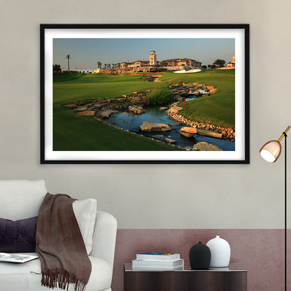 Jumeirah G Estates (Earth) Golf Courses At Dubai, United Arab Emirates, Goft Art Print, Framed Art Print White Border