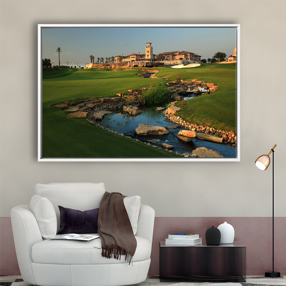 Jumeirah G Estates (Earth) Golf Courses At Dubai, United Arab Emirates, Floating Framed Canvas Print Wall Art