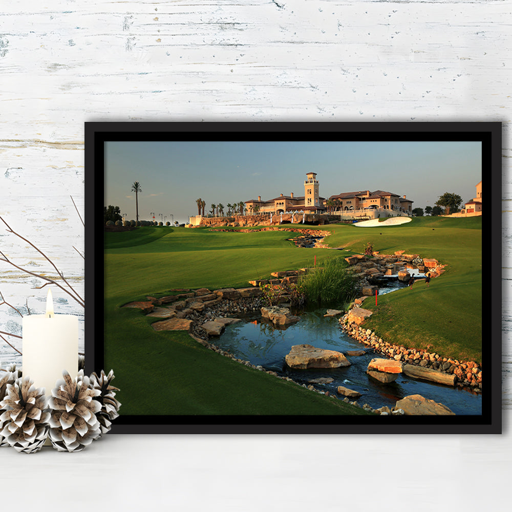 Jumeirah G Estates (Earth) Golf Courses At Dubai, United Arab Emirates, Floating Framed Canvas Print Wall Art
