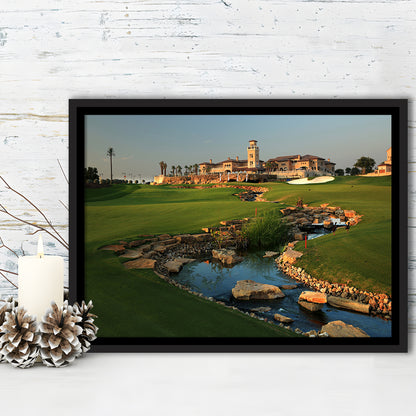 Jumeirah G Estates (Earth) Golf Courses At Dubai, United Arab Emirates, Floating Framed Canvas Print Wall Art