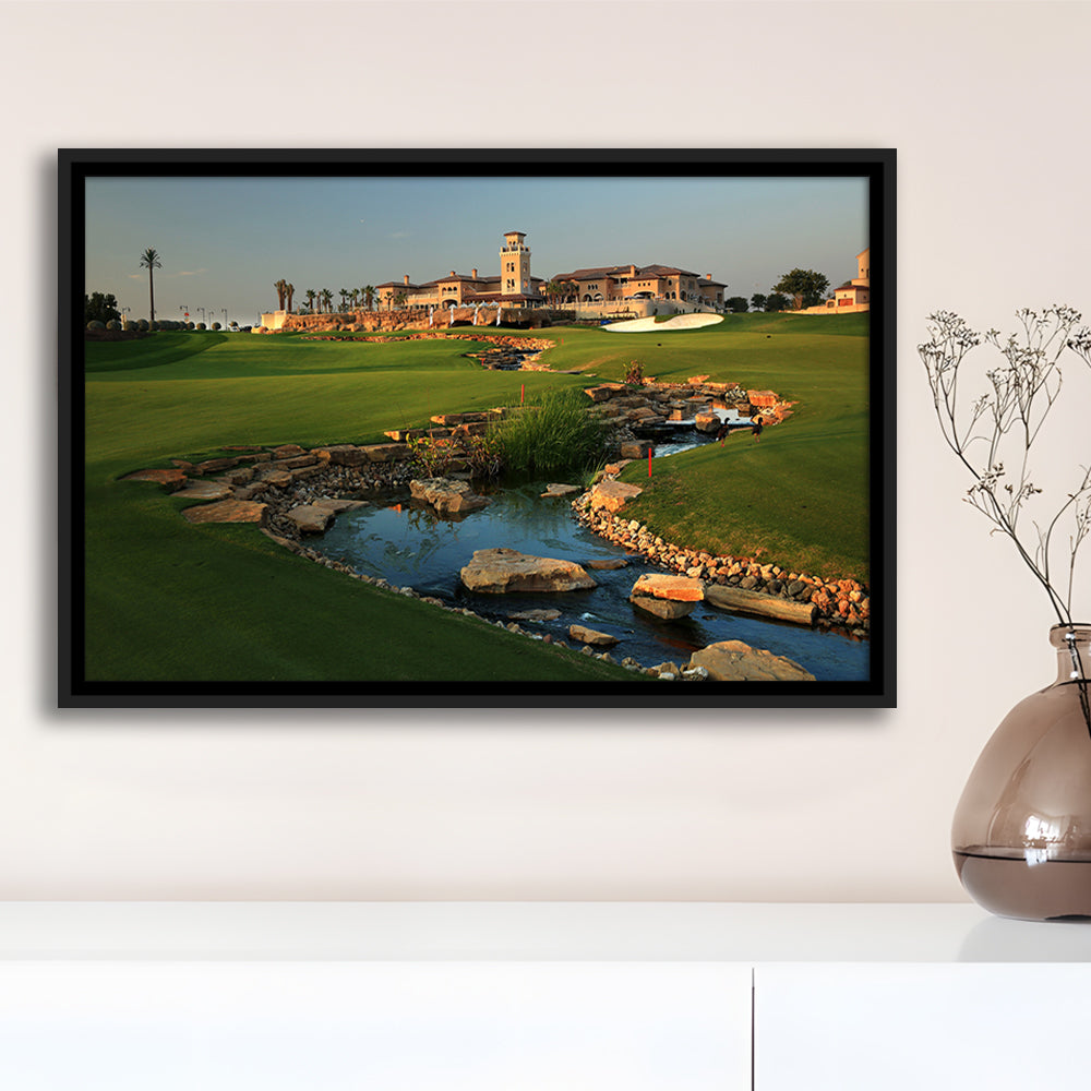 Jumeirah G Estates (Earth) Golf Courses At Dubai, United Arab Emirates, Floating Framed Canvas Print Wall Art