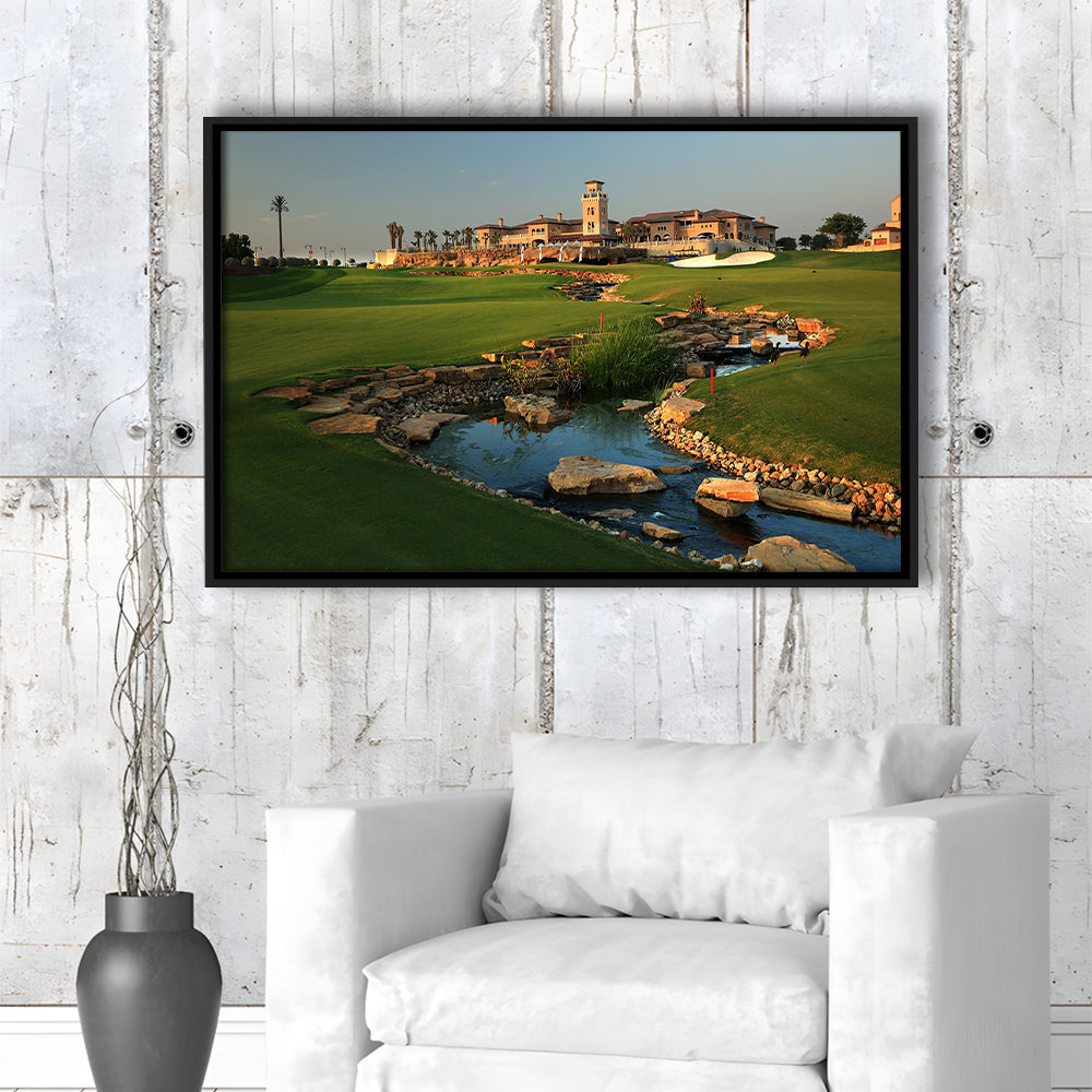 Jumeirah G Estates (Earth) Golf Courses At Dubai, United Arab Emirates, Floating Framed Canvas Print Wall Art